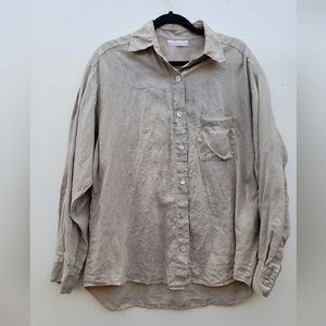 Bryn Walker Button Down Linen Shirt Blouse Tan Womens M Lagenlook Classic